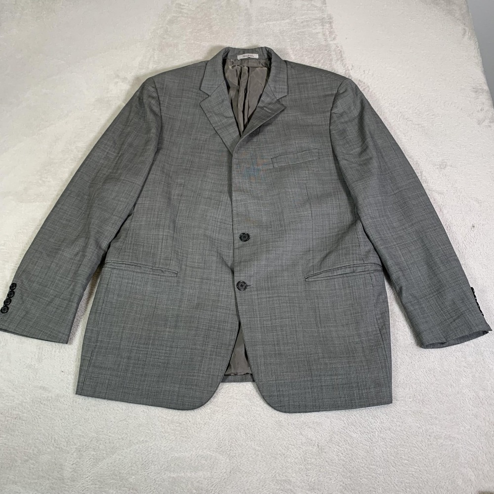 Hickey Freeman Suit Jacket Mens 44R Regular Gray Check 100% Wool Two Button USA